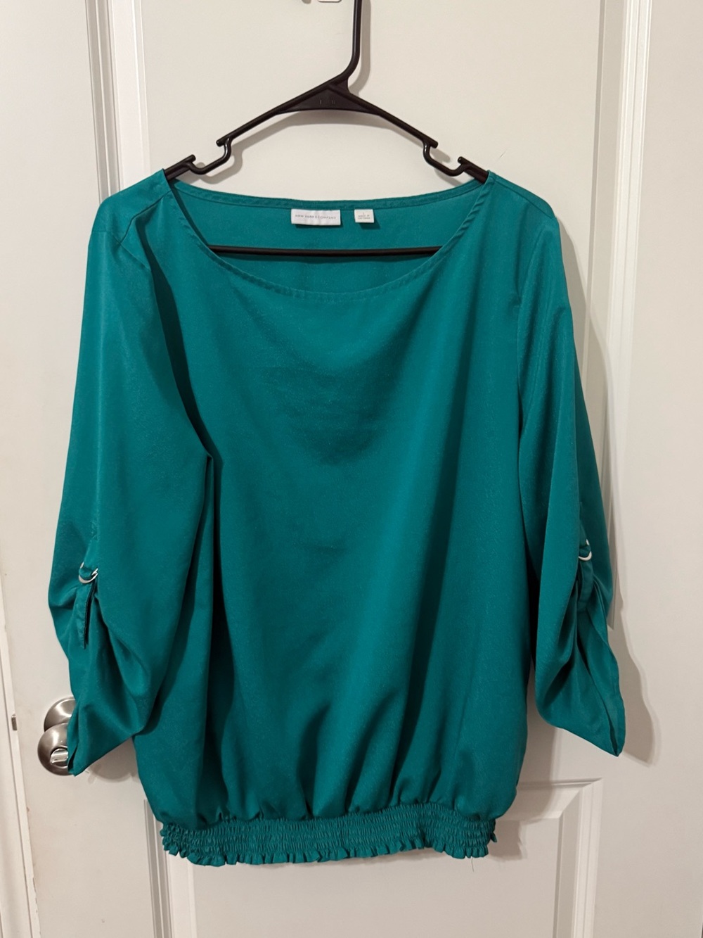New York and company green silky Blouse with‎ 3/4 Sleeve